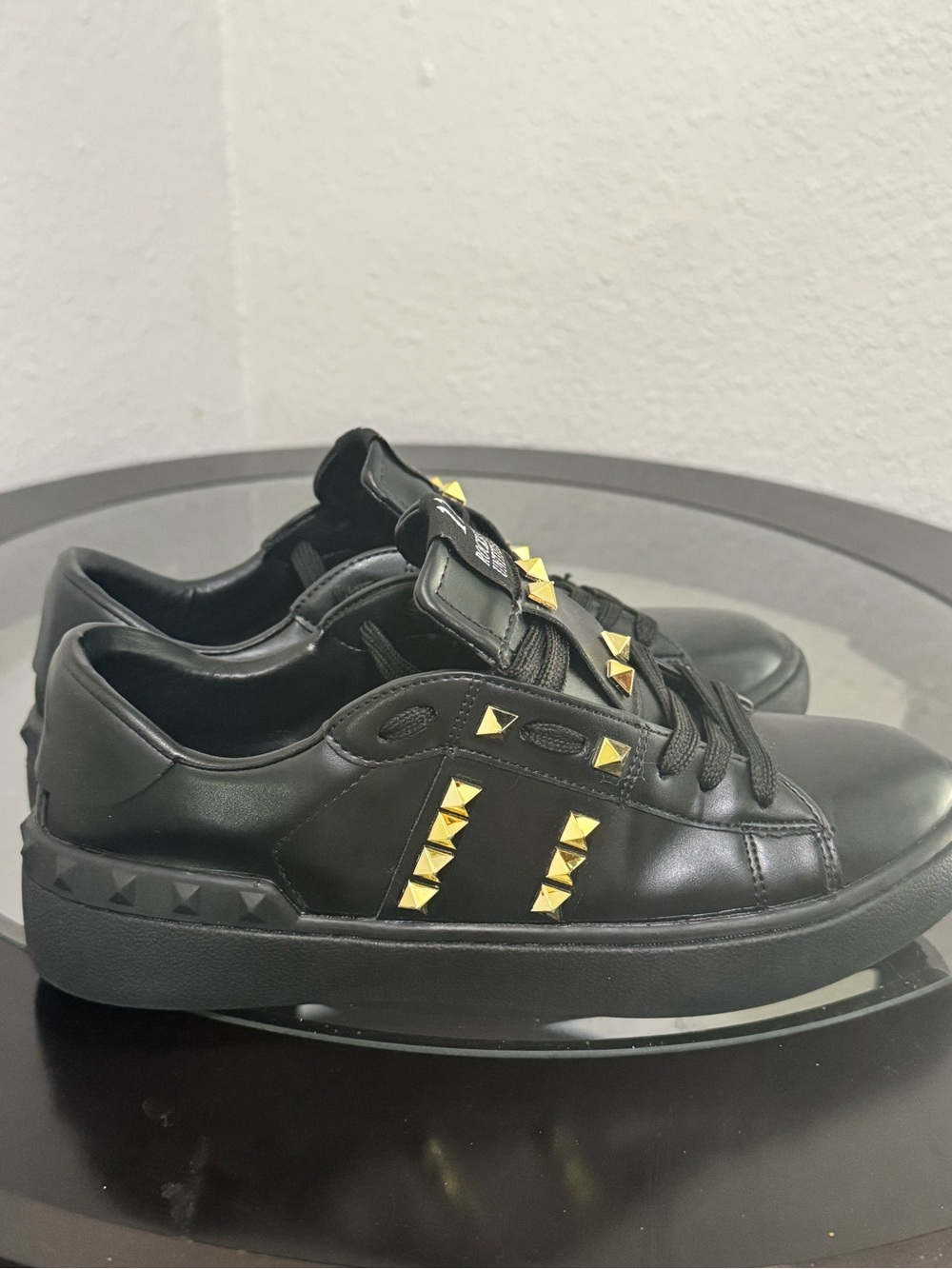 Black women  Leather Sneakers with Gold Stud Detail